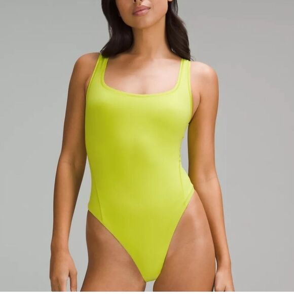 Lululemon- NWT Wundermost Sleeveless Square Neck Thong Bodysuit Lichen Lime- S - Picture 1 of 10